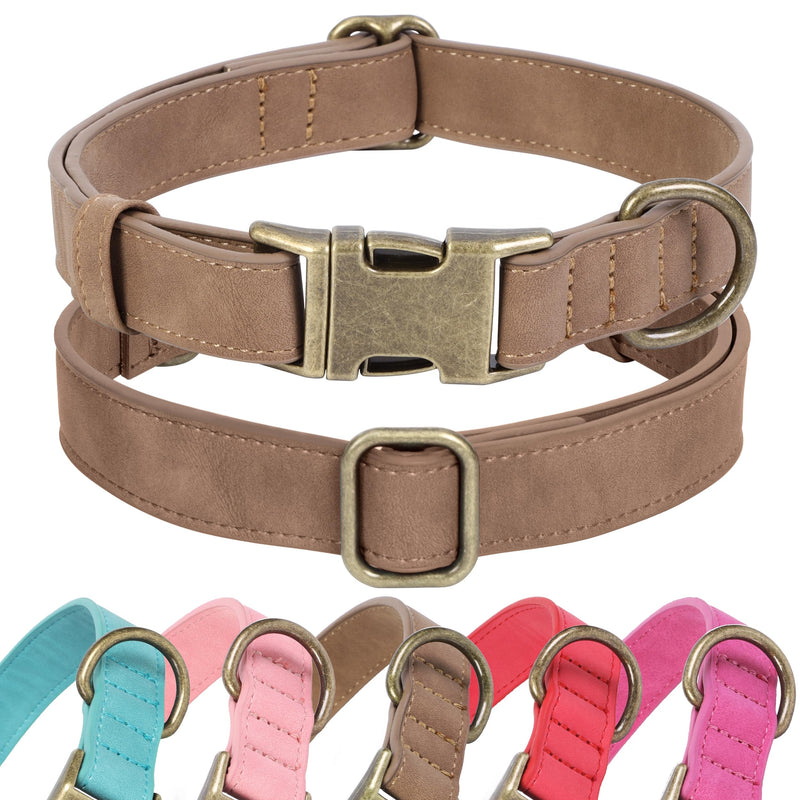 Soft Leather Dog Collar for Small Medium Large Dogs, Heavy Duty Dog Collar Leather with Quick Release Metal Buckle, Durable & Adjustable for Medium Dogs Walking (Brown, M) M:Neck 13-20’’, Width 3/4’’ Brown - BeesActive Australia