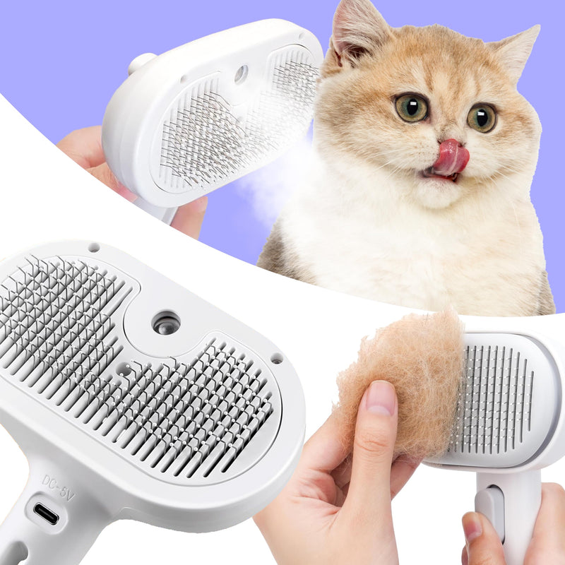 Cat Steam Brush, Rechargeable Silicone Cat Brush for Shedding, 3 in 1 Pet Hair Removal Tool, Self Cleaning Steamy Cat Brush for Massage, Dog Brush for Shedding, Cat&Dog Hair Remover, Cat Accessories - BeesActive Australia