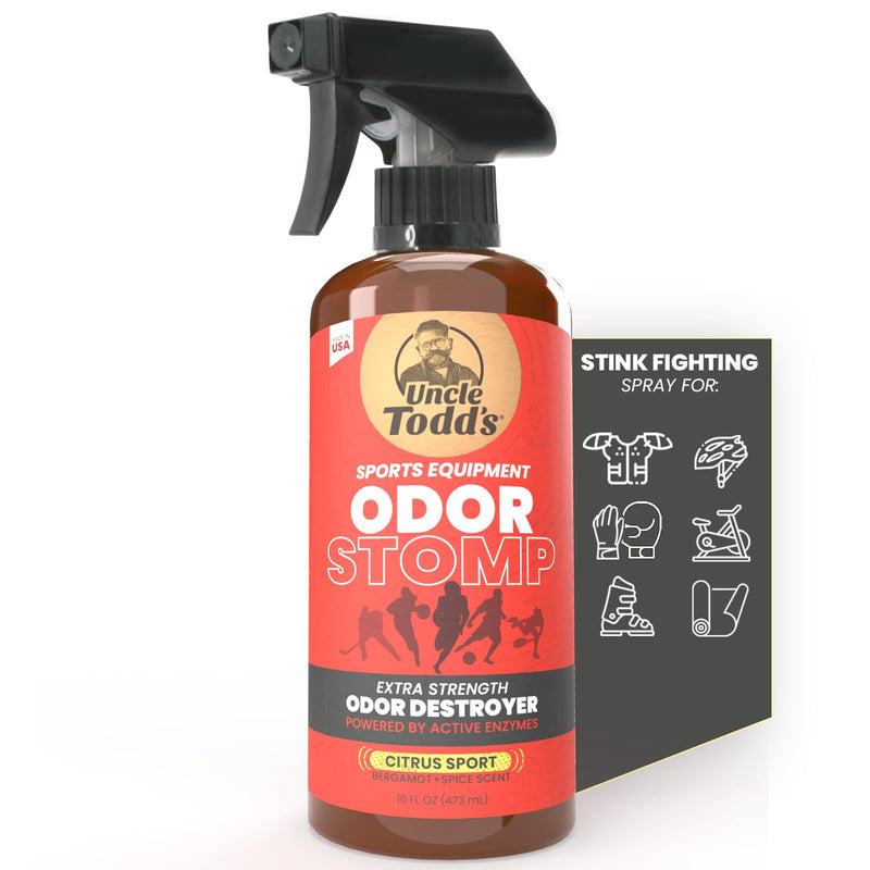 Uncle Todd’s Odor Stomp Sports Equipment Odor Eliminator Spray - Extra Strength Enzyme-Powered Deodorizer for Football, Hockey, Gym Bags, and Athletic Gear - Citrus Sport Scent - 16oz - BeesActive Australia
