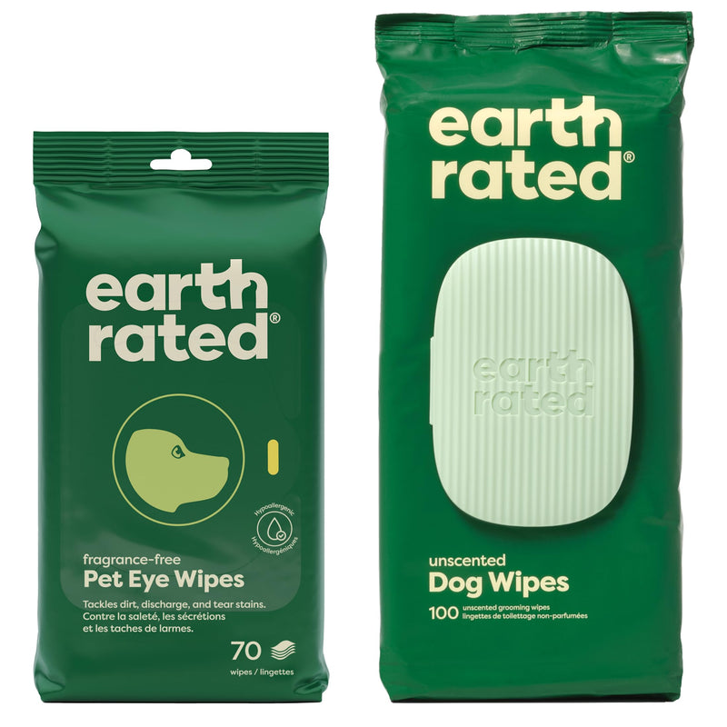 Earth Rated Ear Wipes & Grooming Wipes Bundle - Includes 70 Fragrance-Free Pet Ear Wipes and 100 Unscented Grooming Wipes. - PawsPlanet Australia