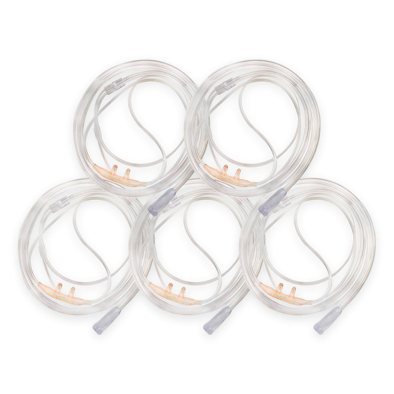JWYN 5pk 7Ft Adult Oxygen Nasal Cannula, Salter Style, Trumpet Connector Clear