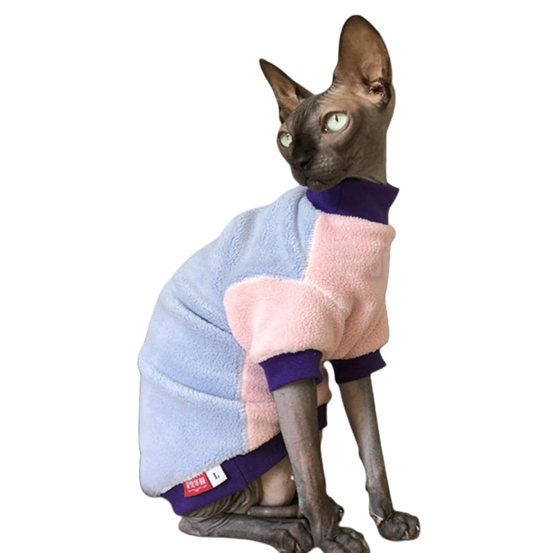 Sphynx Cat Clothes Color Block Hairless Cat Shirts Warm Fleece Winter Cat Sweater Outfit, Pet Clothes for Sphynx Cat Coat for Cats Cats & Small Dogs Apparel (Back Blue Belly Pink, Large) Back Blue Belly Pink - BeesActive Australia