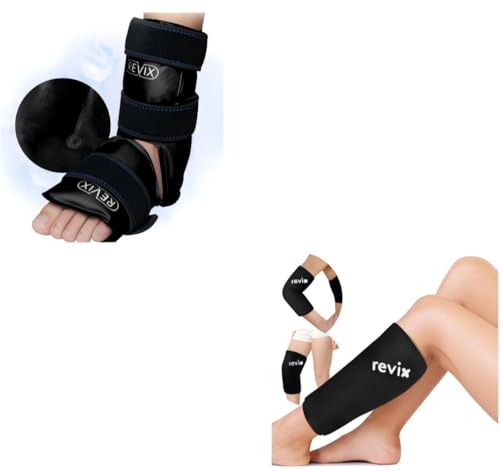 REVIX Ankle Ice Pack Wrap for Foot Pain Relief and REVIX Shin Compression Sleeve for Shin Splints
