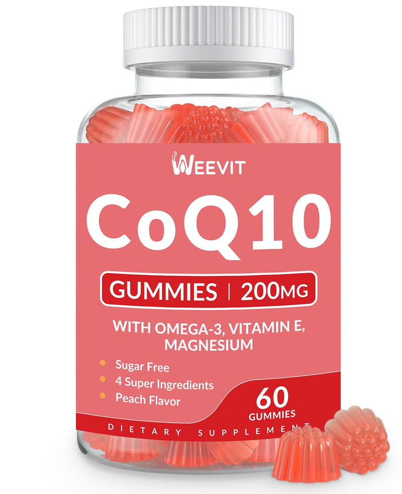 CoQ10 Gummies 200mg, Coenzyme Q10 with Omega-3, Magnesium for Adults | Co Q10 Supplement for Energy, Sugar Free, Vegan 60 Count (Pack of 1)