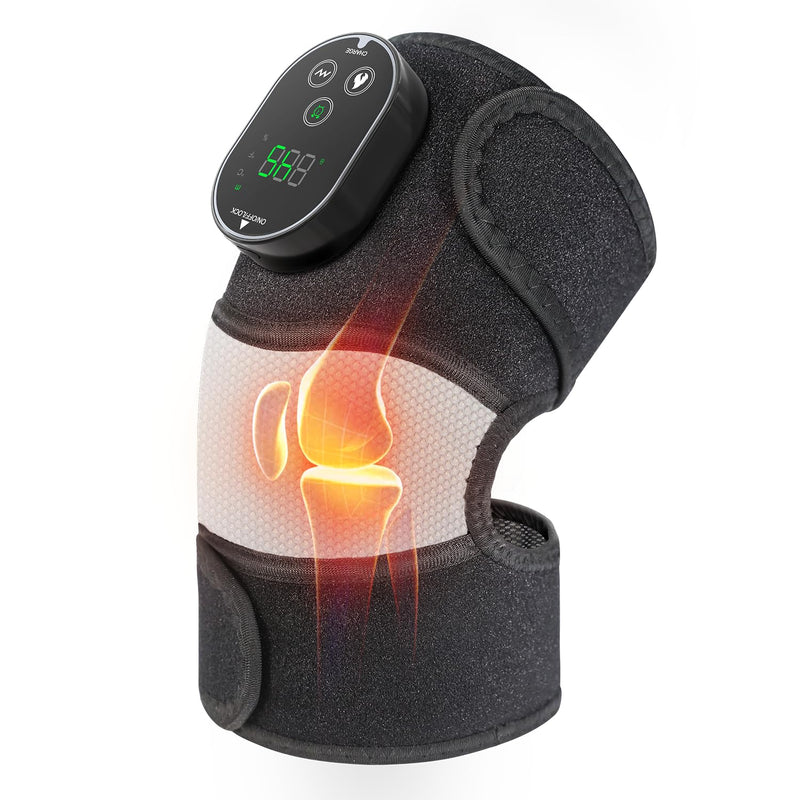 Cordless Heated Knee Massager, FSA Eligible 3-in-1 Electric Massager with Heating Pad for Elbow Shoulder Wrap with 3 Vibration & 6 Heating Modes Black White 1 Pack