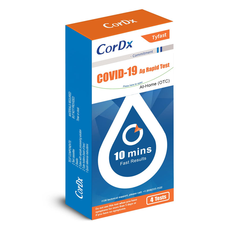 CorDx TyFast at Home COVID 19 Antigen Rapid Test Kit, Easy, Accurate, Fast Results in 10 Minutes. (4-Pack) 4