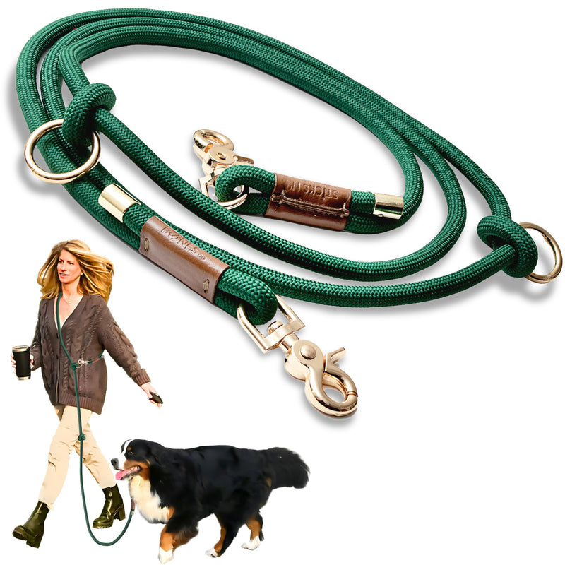 Hands Free Dog Leash, Waist Leash for Dog Walking, Running, Crossbody, Multifunctional, 2 Dogs, Dual Handle, Traditional Lead, Adjustable Lead 4.3ft - 7.5ft, 3/8" (10mm) Diameter. 8.2 FT (from Clasp to Clasp) x 3/8 inch (10mm) Hunter Green