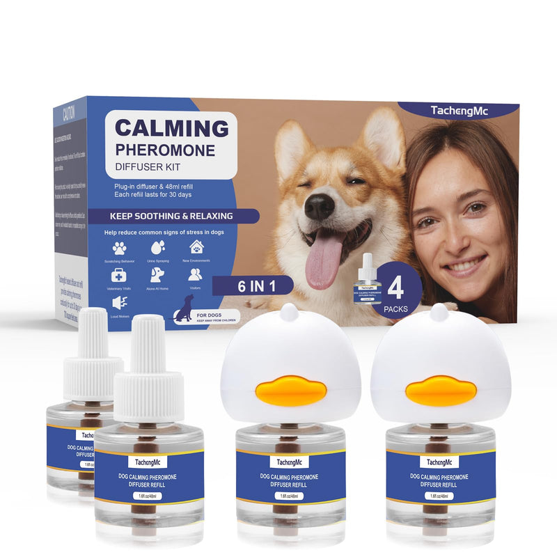 Dog Calming Pheromones Diffuser, 6 in 1 Kit Appeasing Pheromone Diffuser to Calm Dogs, Dog Anxiety Relief Lasting 120 Days with 2 Diffuser + 4 48ml Refill - PawsPlanet Australia
