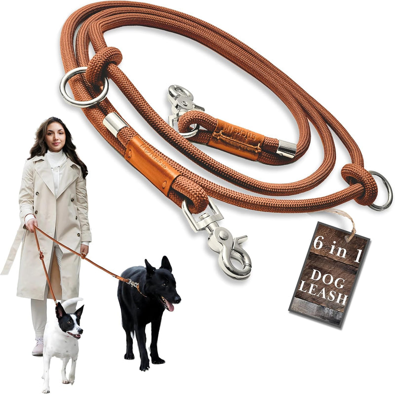 Sticks N' Bones co Hands Free Dog Leash Waist Leash for Dog Walking Running Crossbody, Multifunctional Dog Leash Adjustable Heavy Duty Leash 2 Dogs Dual Handle Slip Lead Puppy Training Leash 8.2 FT (from Clasp to Clasp) x 10mm Honey Brown - BeesActive Australia