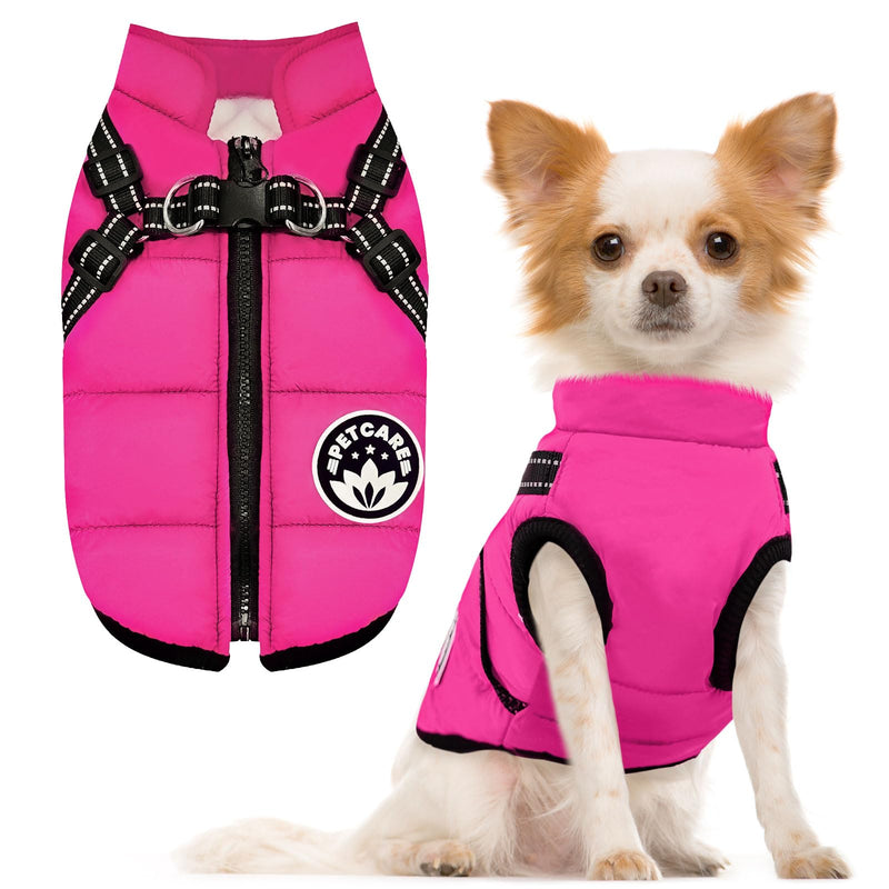 PETCARE Winter Dog Coat with Harness Built in Waterproof Dog Jackets Warm Dog Fleece Vest Windproof Dog Snow Jacket Snowsuit Reflective Dog Cold Weather Coats for Puppy Small Medium Large Dogs Cats L(Chest 16.5" Suggest 8-11 lbs) Pink - BeesActive Australia