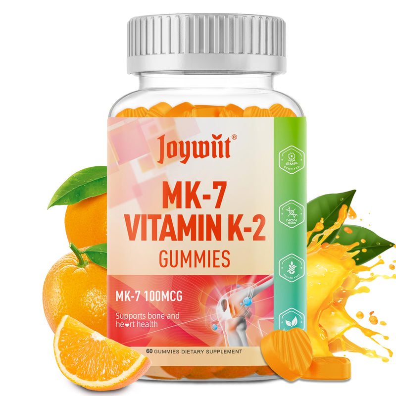 Vitamin K2 MK-7 Gummies 100mcg, Extra Strength K2 Vitamin Supplement | Mk7 Vitamin K2 for Bone & He-art Support, Chewable Natural Orange Flavor, Non GMO, Vegan, 60 Gummies 60 Count (Pack of 1)