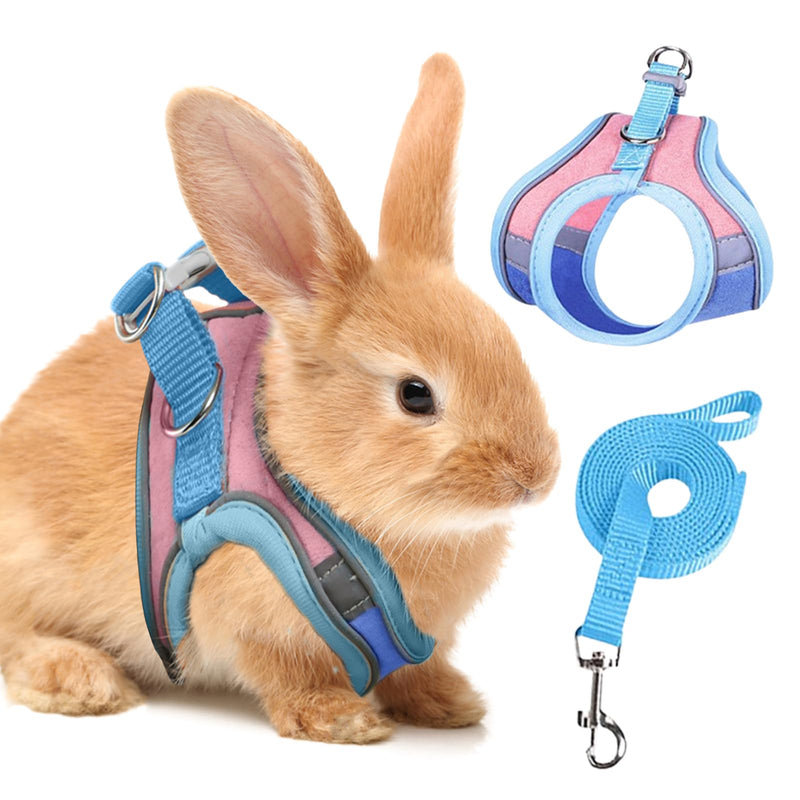 Rabbit Harness and Leash Set with Reflective, Rabbit Vest Harness for Rabbits Ferret Small Pig Puppy Walking Supplies (Blue, Medium) Blue - BeesActive Australia