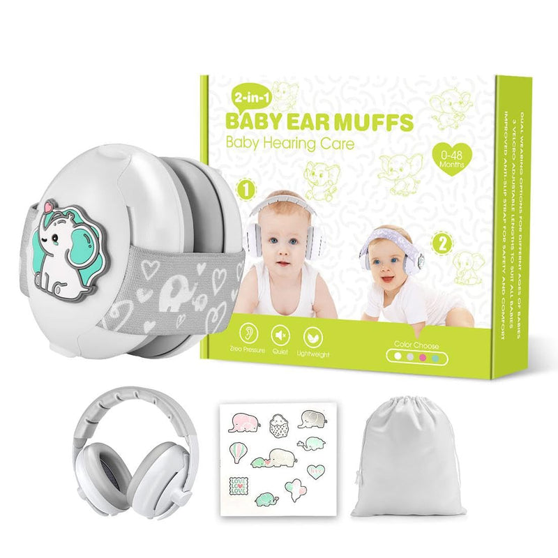 2-in-1 Baby Headphones for Noise Cancelling, Adjustable Ear Muff Noise Protection for Infant Toddler- Travel Essential White