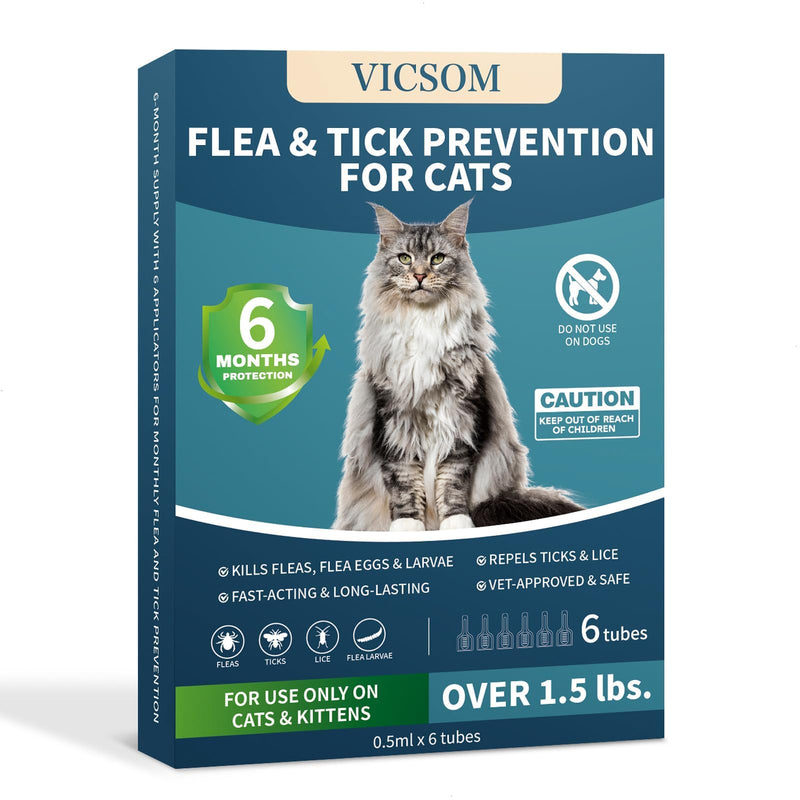 Flea Treatment for Cat Flea and Tick Prevention for Cats Kitten, 6-Month Supply, Cat Flea Treatment & Control, Repellent, Fast Acting Topical Drops for Cats, Over 1.5 lbs, 24-Hour Protect - BeesActive Australia