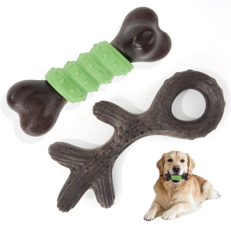 Gardner Pet 2-Pack Dog Chew Toys for Aggressive Chewers, Added Shredded Coconut Durable Nylon + TPR Interactive Dog Toys, Teething Toy for Medium/Large Breed, Bacon Flavor (Antlers+Bone L) Large Antlers + Large Bone - BeesActive Australia