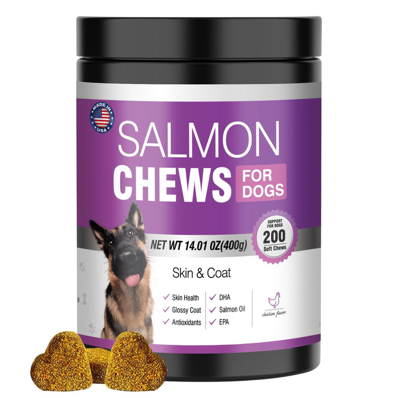 Omega 3 for Dogs Skin and Coat Supplement for Dogs 200 Chews Dog Fish Oil Supplements with EPA & DHA Fatty Acids Dry Skin Relief for Dogs Shedding Allergy Itching Salmon Oil for Dogs Chews Chicken - BeesActive Australia