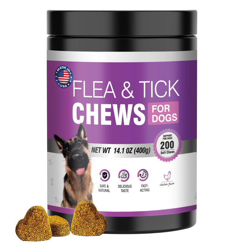 Flea and Tick Prevention Chewable for Dogs Fleas Ticks Treatment Dog Oral Chewables Support Supplement Breeds and Ages Dogs 200 Treatment Chews Natural Soft Chew Chicken - BeesActive Australia