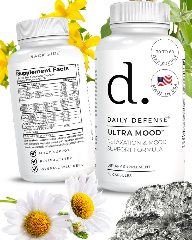 Mood Support Supplement - Ultra Mood 60 Count Mood Enhancer with Calcium Carbonate, Folic Acid, GABA, 5-HTP, Ashwagandha Root Extract & More - Non GMO Mood & Relaxation Supplement