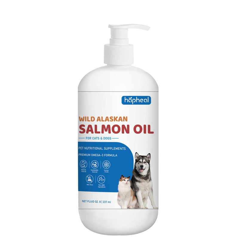 Wild-Caught Salmon Oil for Dogs & Cats - Omega 3 EPA DHA,Fish Oil Liquid Supplement for Skin & Coat, Joint & Bone Health (8 FLOZ) 8 FLOZ