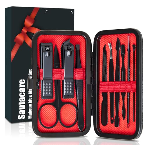 Manicure Set 10 in 1 Mens Gifts Travel Nail Clipper Kit, Christmas Stocking Stuffers for Men and Women, Nail Grooming Kit Birthday Christmas Gifts for Him Her Boys Girls Husband Boyfriend 10-PCS Black Set
