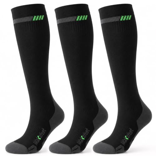 Medical Compression Socks for Men & Women, 3 Pairs 20-30mmHg Knee High Graduated Compression Stockings for Circulation, Swelling, Varicose Veins, Flying, Travel, Nurses, Running, Pregnancy L-XL Black Grey, Woody Scent