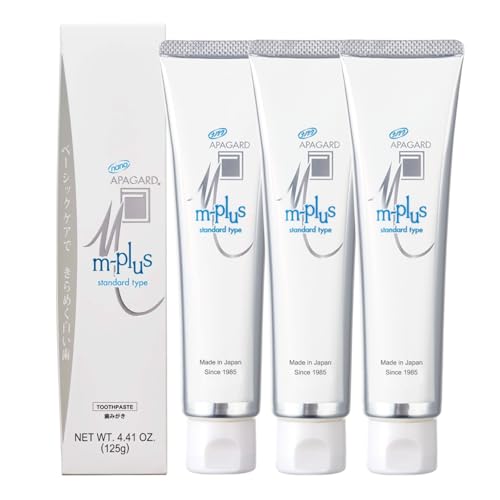 APAGARD® M-Plus, Sangi's Nano-Hydroxyapatite Toothpaste for Naturally Whiter Teeth, No Fluoride, for Family use, 125g / 4.4 oz, Mild Mint Flavor, Pack of 3