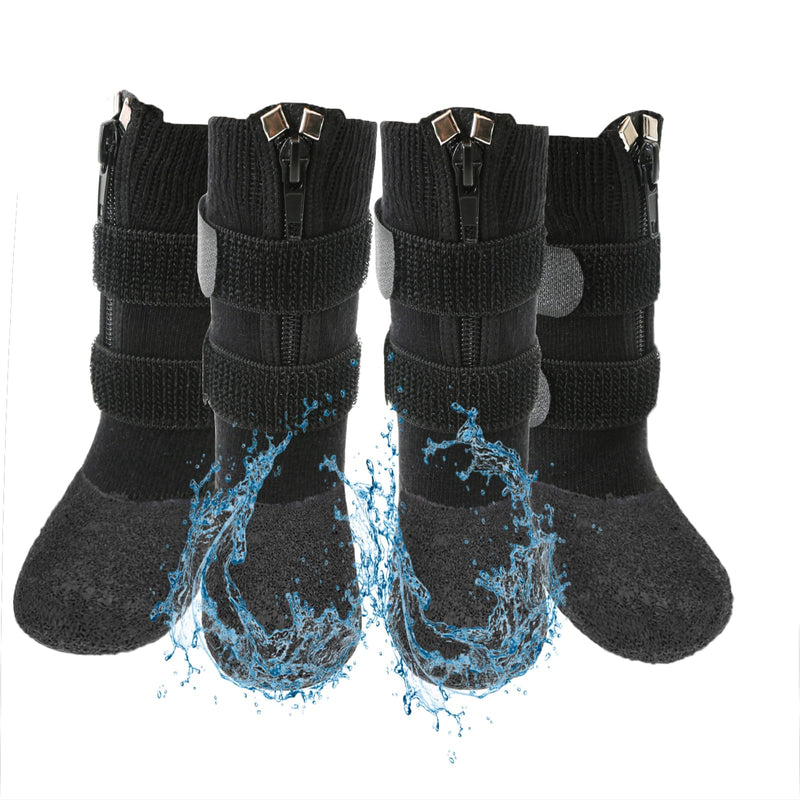 Waterproof Grip Dog Shoes,Anti-Slip Dog Socks Boots,Zipper Dogs Booties Paw Protectors for Hardwood Floor,Indoor and Outdoor for Small Medium Large Dogs Black L Large (Pack of 4) - BeesActive Australia