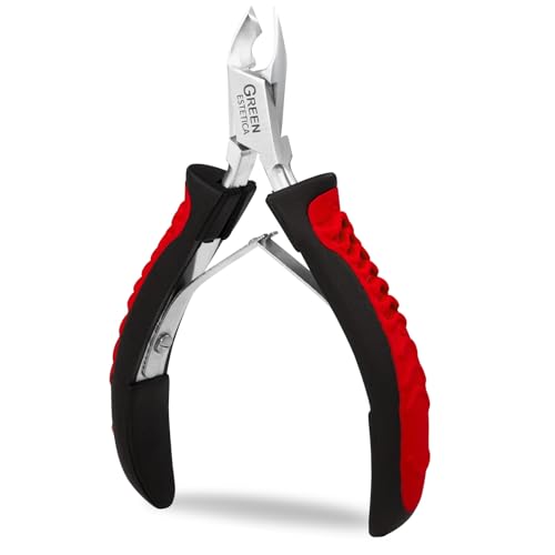 Cuticle Trimmer with Non-Slip Grip Handle, Stainless Steel Nail Tool Black and Red