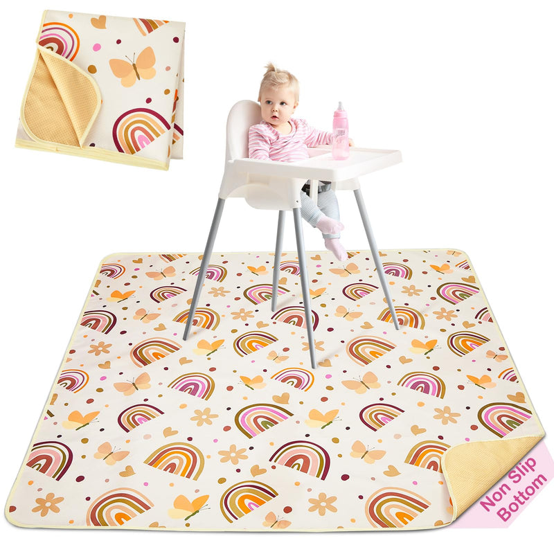 Basumee Splat Mat High Chair Mat Waterproof Baby Play Splat Mat for Under High Chair Food Catcher Highchair Mat for Floor Non Slip Bottom, Brown Rainbow, 46x42 Inches - BeesActive Australia