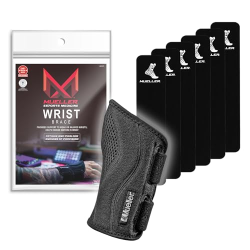 MUELLER Esports Medicine Fitted Wrist Brace for Men and Women, Wrist Pain Relief Support, 6 KTape Strips Included, Ideal for Gamer's, Carpal Tunnel, Tendonitis, Arthritis, Left Hand, Black, One Size Esports Left-Hand Fitted Wrist Brace