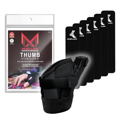 MUELLER Esports Medicine Reversible Thumb Brace for Men and Women, Pain Relief Stabilizer with 6 KTape Strips, Ideal for Gamer's Thumb and Arthritis, Fits Right or Left Hand, Black, One Size