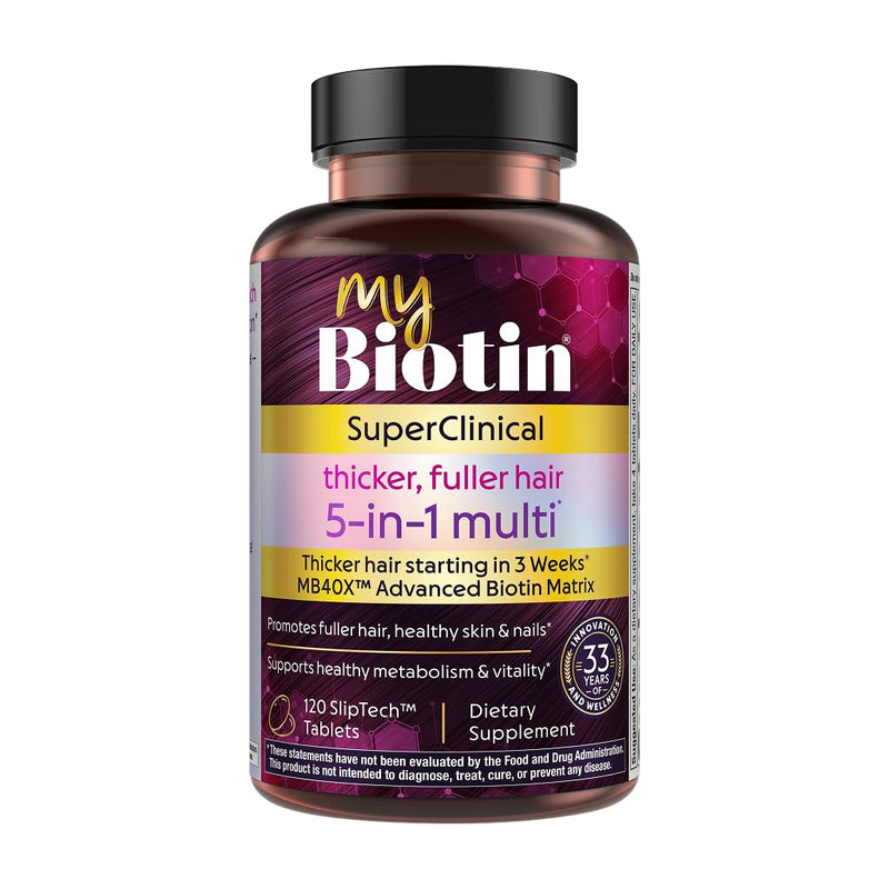 Purity Products - MyBiotin SuperClinical, 5-in-1 Multivitamin Biotin Matrix | for Women with Biotin - MB40X 40X More Soluble - Hair Growth, Skin & Nails - Energy, Metabolism & Gut Health - 120 Tablets 1