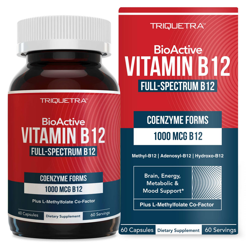 BioActive Vitamin B12 - 1000 mcg, Contains All 3 Coenzyme Forms (Methyl, Adenosyl & Hydroxy) Plus Methylfolate Cofactor | Supports Energy, Metabolism & Mood | Vegan, Non-GMO (60 Servings) 60 Count (Pack of 1)