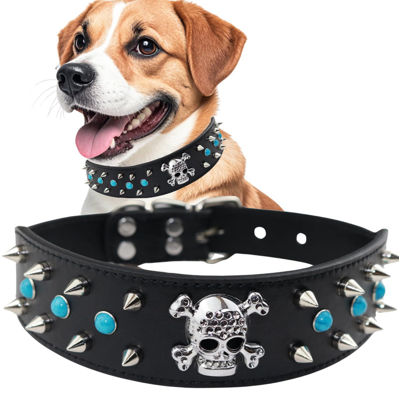 Spiked Dog Collar -Adjustable PU Leather Pet Collar for Small Medium Large Dogs Gift for Boys Girls Dog Black-L - BeesActive Australia