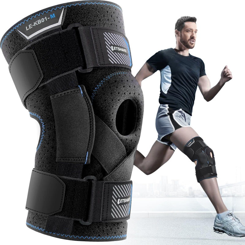 LETSHAKE Hinged Knee Brace for Men Women Adjustable Knee Support with Side Stabilizers for Knee Pain Relief, Meniscus Tear, Arthritis Pain and Support Plus Size ACL Knee Braces (Large) Large