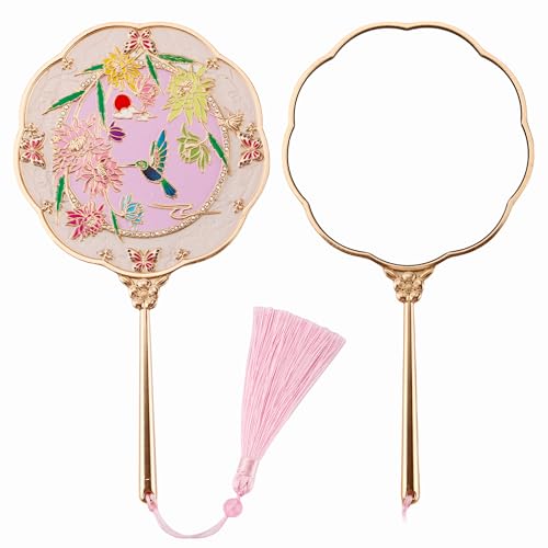 Hand Mirror, Handheld Mirror with Hummingbird Embossed Patterns (Metal), Unique Gifts for Women Birthday Gift for Women Mom Her, Elegant Cosmetic Mirror (Gold)