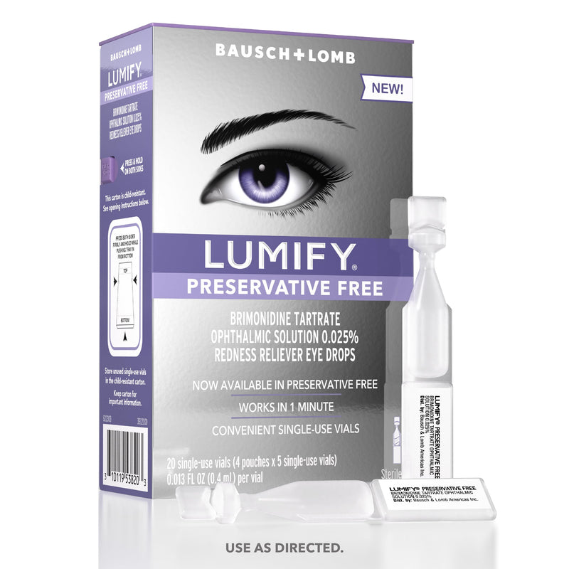 LUMIFY Preservative Free Eye Drops for Red Eyes, Redness Reliever for Sensitive Eye, Brighter and Whiter Looking Eyes, Works in 1 Minute & Lasts Up to 8 Hours, 20 Single-Use Vials - BeesActive Australia