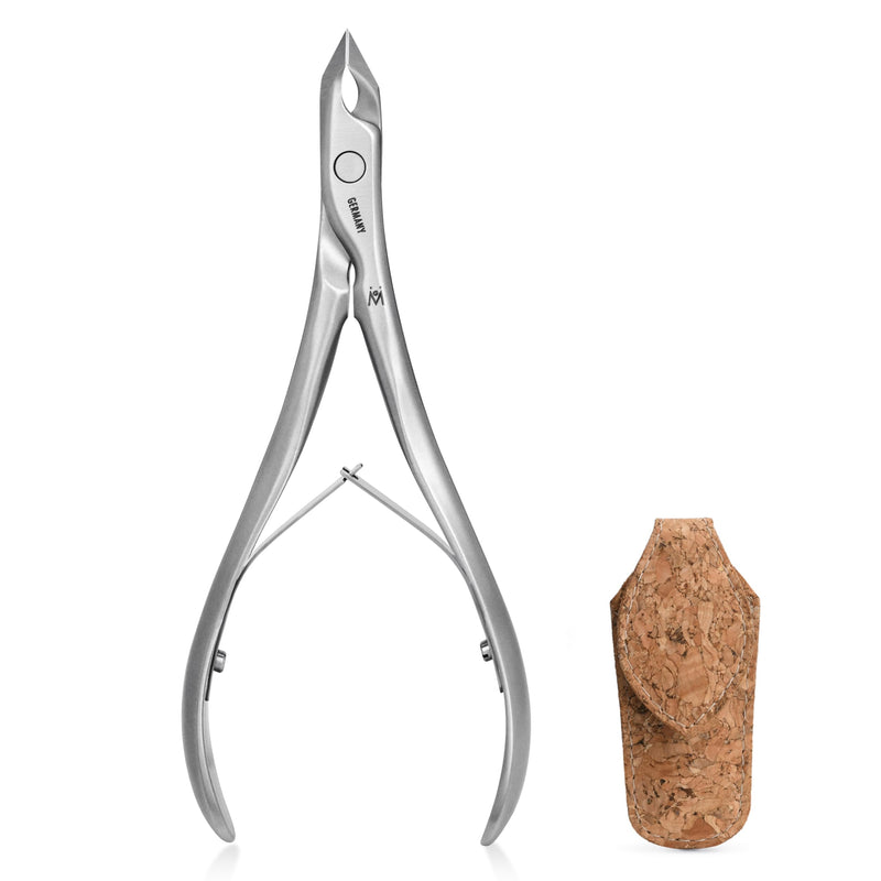 GERMANIKURE Tapered Professional Cuticle Trimmer - 1/2 Half Jaw Nipper - Ethically Made in Germany - FINOX Stainless Steel Sharp Cuticle Remover in Cork Case – Manicure Tool, r155, 5mm 1/2 jaw Tapered Cork Pouch - BeesActive Australia