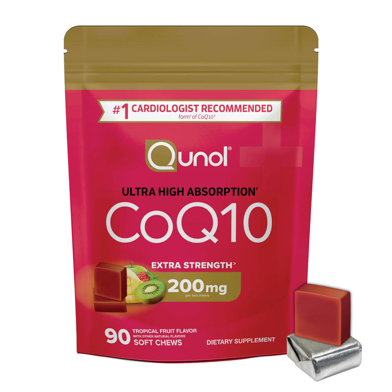 Qunol CoQ10 200mg Soft Chews, Extra Strength, Ultra High Absorption, 90ct | #1 Cardiologist Recommended Supplement for Heart Health, Coenzyme Q10 Supplement to support Vascular Health & Cellular Energy 90 Count (Pack of 1)