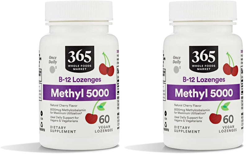 Whole Foods Market, Methyl B-12 5000Mcg Cherry, 60 Lozenges (Pack of 2) 60 Count (Pack of 2)