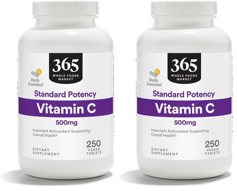 365 by Whole Foods Market, Vitamin C 500Mg, 250 Tablets (Pack of 2) Unflavored 250 Count (Pack of 2)