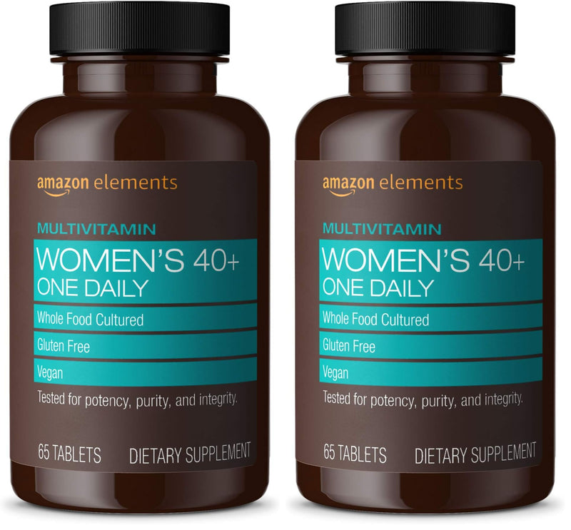 Amazon Elements Women‚ 40+ One Daily Multivitamin, 66% Whole Food Cultured, Vegan, 65 Tablets, 2 Month Supply (Packaging May Vary) (Pack of 2) 65 Count (Pack of 2)