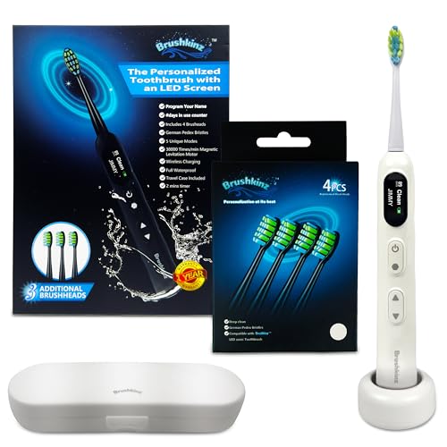White Electric Toothbrush with Travel Case & 8 Vibrating German Pedex Bristle Brush Heads