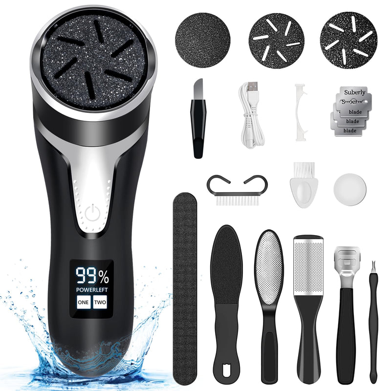 Electric Foot Callus Remover, IPX7 Waterproof Pedicure Kit Rechargeable Calloused Feet Remover Tool with LCD Display, 2-Speed Dual Motors for Efficient Exfoliation of Dead Skin on Feet - BeesActive Australia
