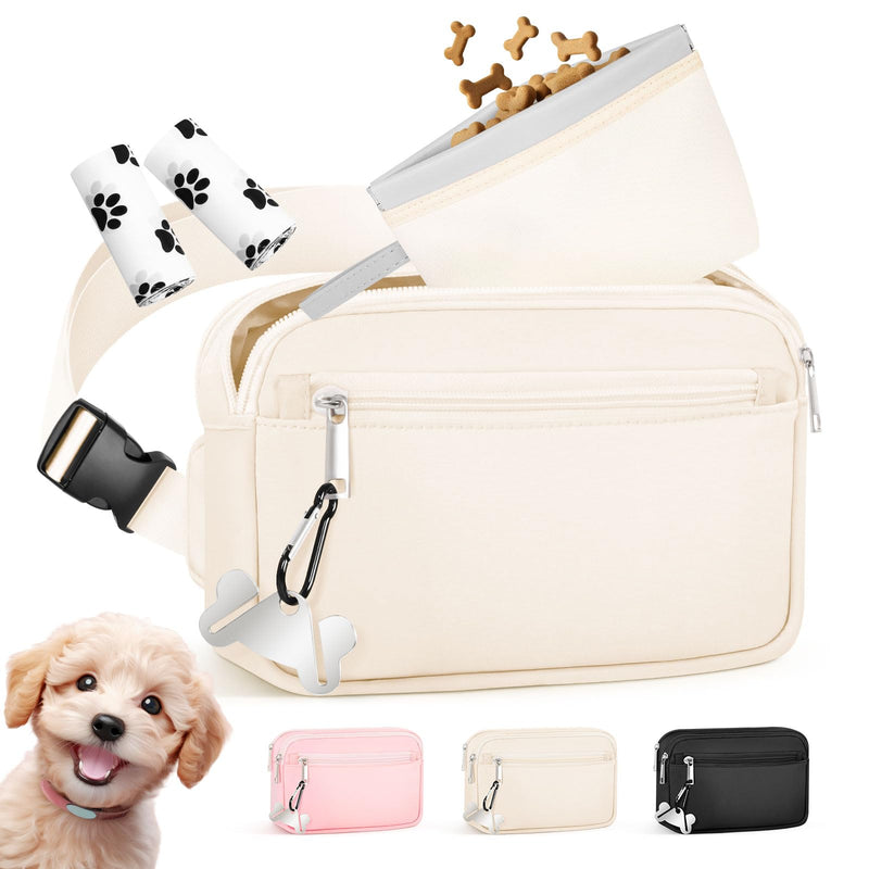 Dog Treat Pouch & Dog Walking Bag,Removable Treat Pouches for Pet Training,Stylish Dog Walking Fanny Pack with Used Waste Bag Holder,White White - BeesActive Australia