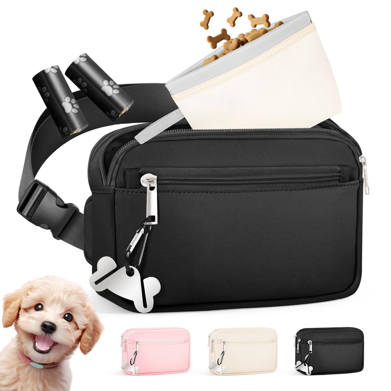 Dog Treat Pouch & Dog Walking Bag,Removable Treat Pouches for Pet Training,Stylish Dog Walking Fanny Pack with Used Waste Bag Holder,Black Black - BeesActive Australia
