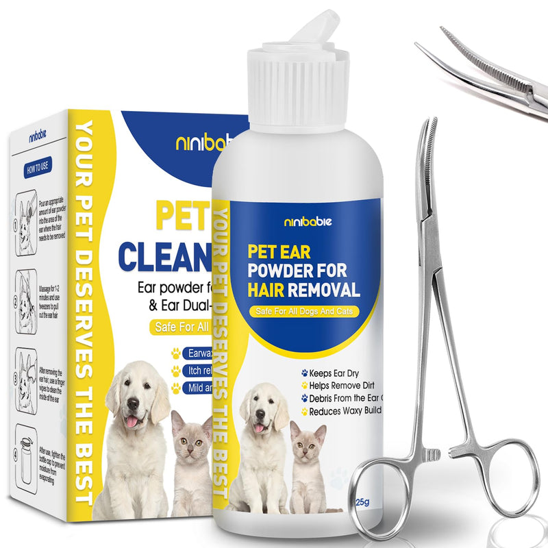 Ear Powder for Dogs Plucking,Dog Ear Infection Treatment with 5.5 Inch Tweezers Curved,Removal Ear Hair Powder,Soothes Itchy Ears & Relieve Scratching ear powder+tweezers - PawsPlanet Australia