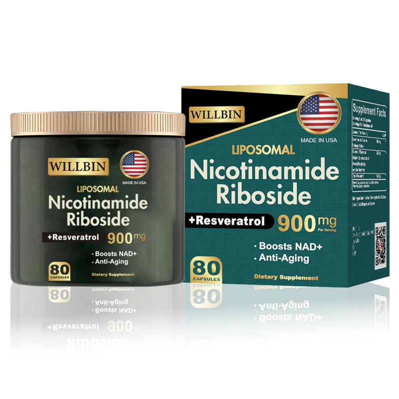 Liposomal NAD+ Supplement, 900mg Nicotinamide Riboside with Resveratrol, Anti-Aging Energy & Focus Support for Women & Men, 80 Vegan Gluten-Free Capsules