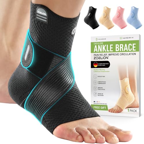 ZOELION Ankle Brace Compression Support with Removable Fishnet Strap, 3D Knit Plantar Fasciitis Relief Achilles Tendonitis Brace, Ankle Compression Sleeve for Pain Relief & Injury Healing, Black/M Black（Pack of 1） M
