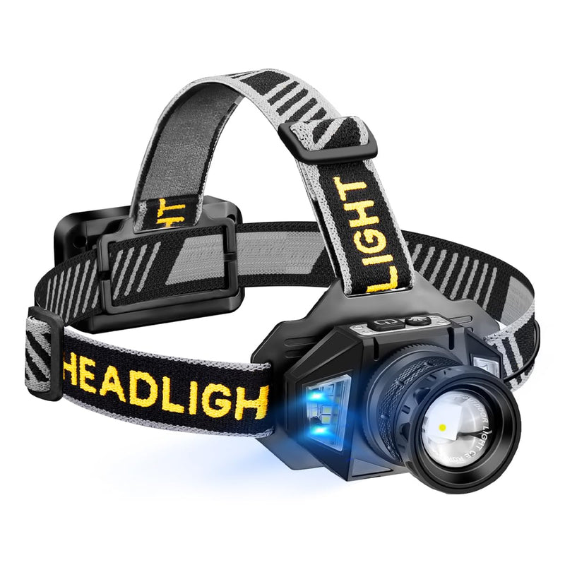 NAKCNM High Lumens Rechargeable Headlamp with Motion Sensor, 12 Modes & Zoomable Beam - Waterproof LED Head Light for Hunting, Camping, Car Repair (Warm/Red Light) - BeesActive Australia